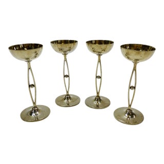 Deco Silver Cordial Small Goblets Shot Glass Set For Sale