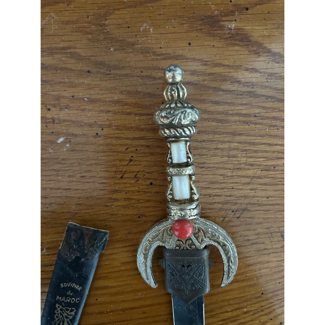 African 1950s Rare Du Maroc Mini Sword Dagger Letter Opener Sheath Chape Morocco. For Sale - Image 3 of 4