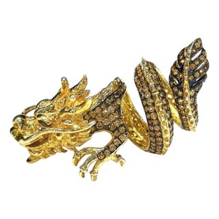 Bochic "Orient" Neoclassical Dragon Yellow Sapphire Ring Set 18K Gold & Silver For Sale