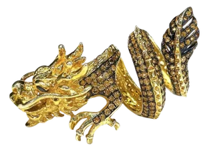 Bochic "Orient" Neoclassical Dragon Yellow Sapphire Ring Set 18K Gold & Silver