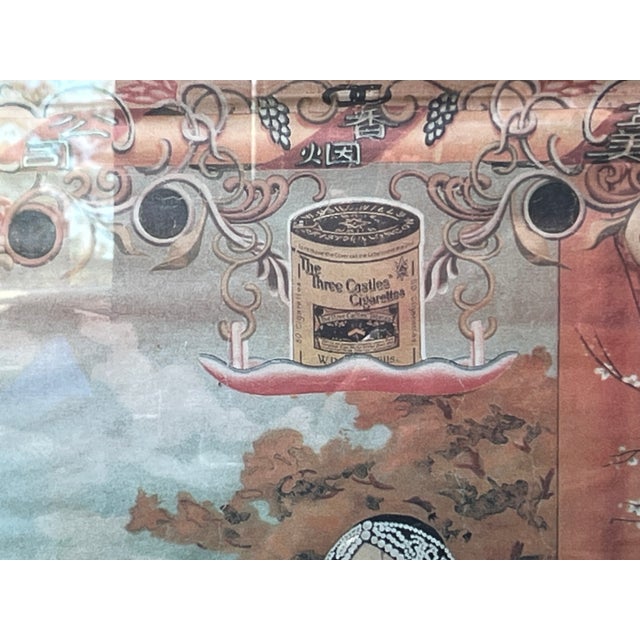 Chinese advertising calendar features these Chinese brands: The Three Castles Cigarettes, Atlas, Peacock, Pin Head, and...