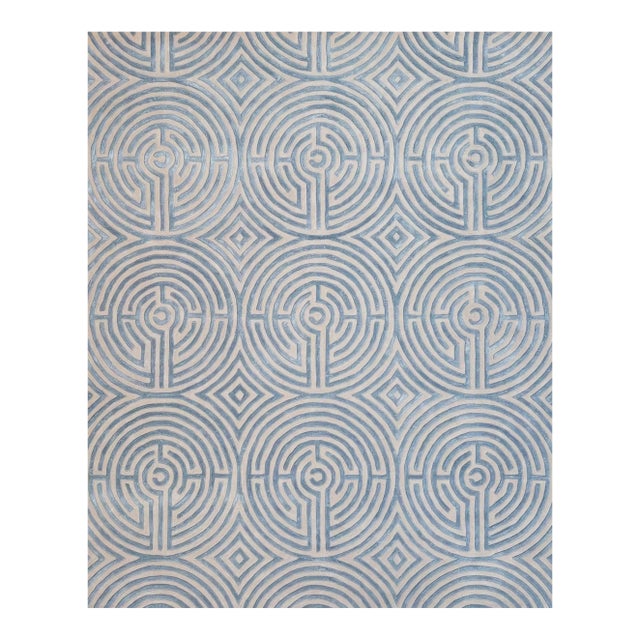 Lucca Hand-Tufted Maze Rug, Sky Blue, 4x6 For Sale