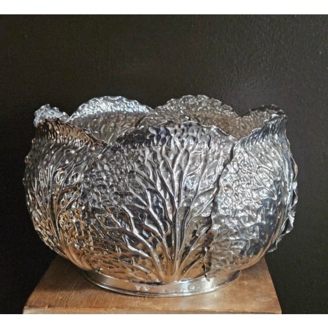 Tiffany and Co. Tiffany & Co. Lg. Sterling Silver Bowl With Leaf Design & Crystal Liner For Sale - Image 4 of 9