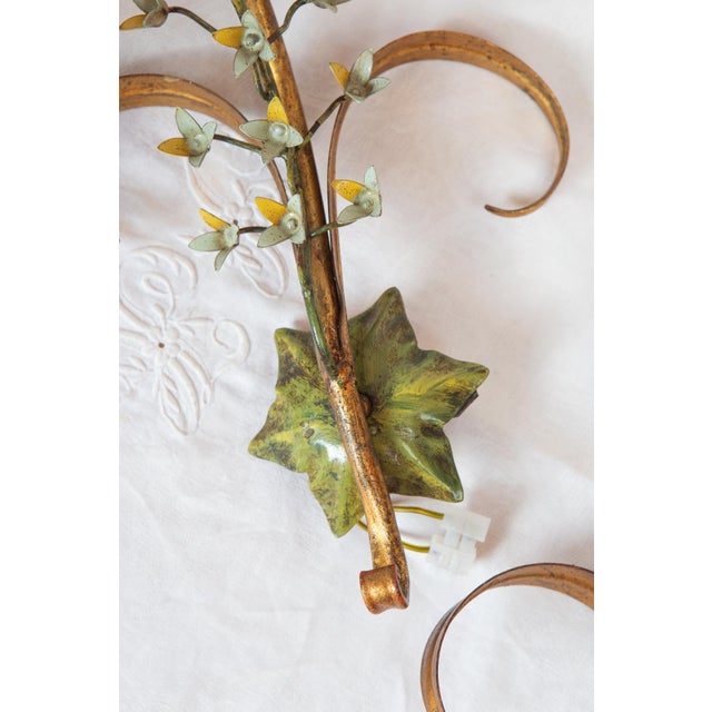 Metal Italian Metal Wall Sconces with Flowers and Tulips, 1980s, Set of 2 For Sale - Image 7 of 10