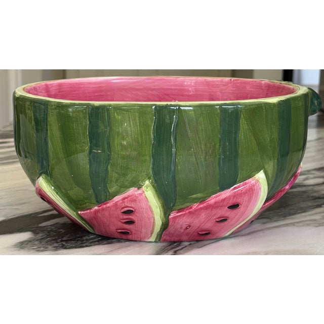 Raspberry Pink Vintage Trompe L’Oleil Watermelon Bowl For Sale - Image 8 of 13