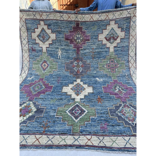 Blue Moroccan Style Tribal Rug 8x9 For Sale - Image 6 of 7