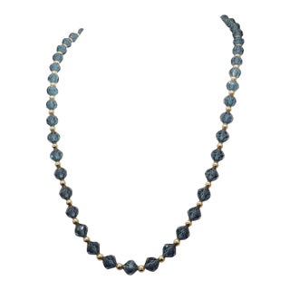 Vintage 1960s Signed Napier Goldtone Blue Faceted Beads Single Strand Necklace For Sale
