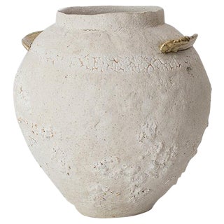 Isolated Brass and Glaze Stoneware Vase by Raquel Vidal and Pedro Paz For Sale
