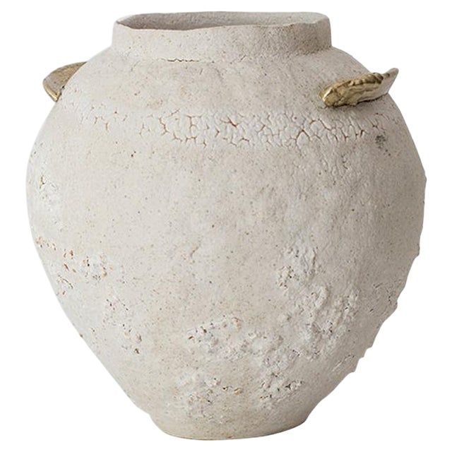 Isolated Brass and Glaze Stoneware Vase by Raquel Vidal and Pedro Paz For Sale
