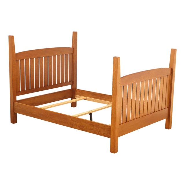 Custom Crafted Mission Style Oak Queen Bed Frame For Sale