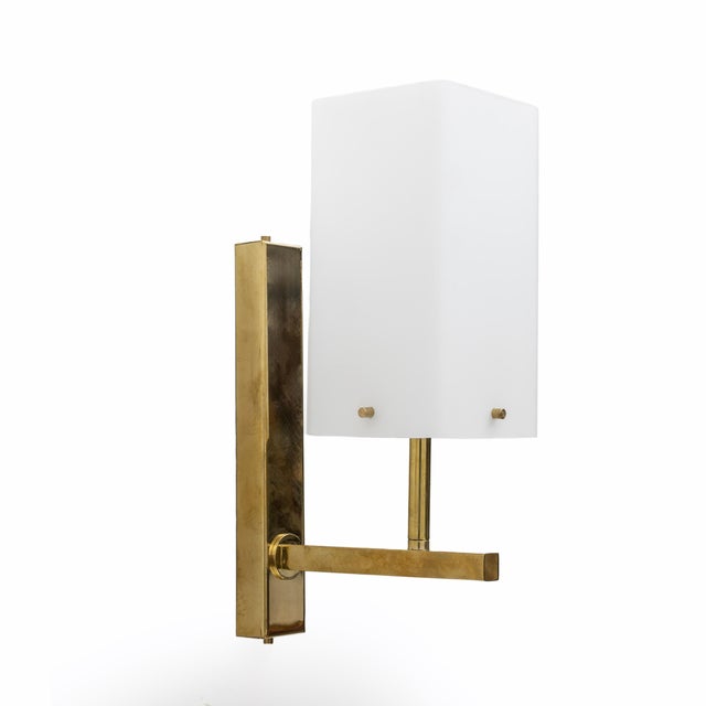 Pair of wall lights in satin white glass, murano glass incamiciato. These lights can adapt to all interior styles, mid-...