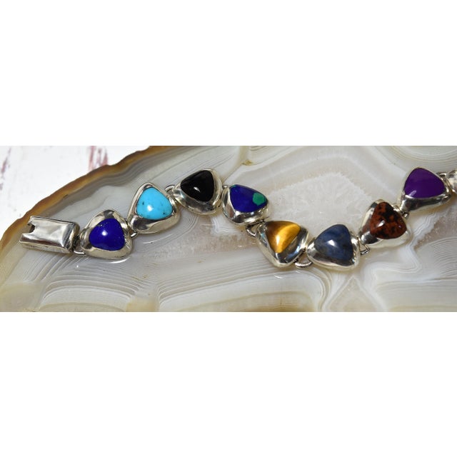 Vintage Mexican 950 Sterling Silver Multi Gemstone Tennis Bracelet For Sale - Image 9 of 17