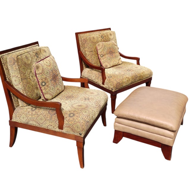 Vintage Thomasville Collection, Armchairs, Ottoman & End Table. For Sale - Image 9 of 12