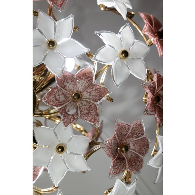 Murano Chandelier with Pink and White Flowers, 1980s For Sale - Image 10 of 12