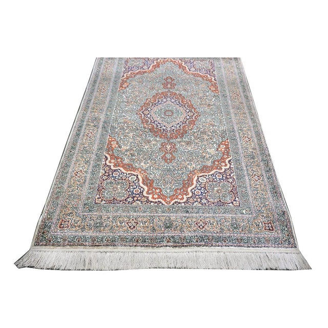 Vintage Sino-Persian Hereke Silk 3x5 White Ivory, Red & Purple Handmade Area Rug #1144265