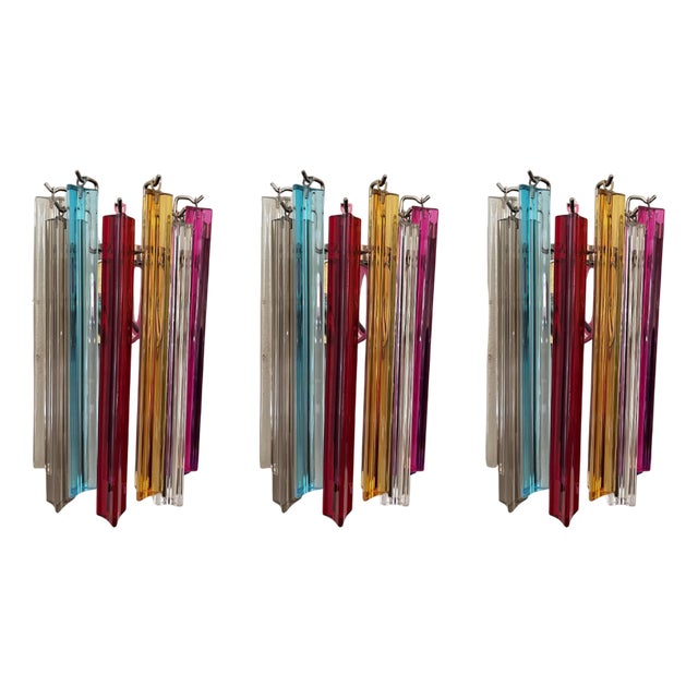 Bold Colorful Murano Glass Wall Lamps, Set of 3 For Sale
