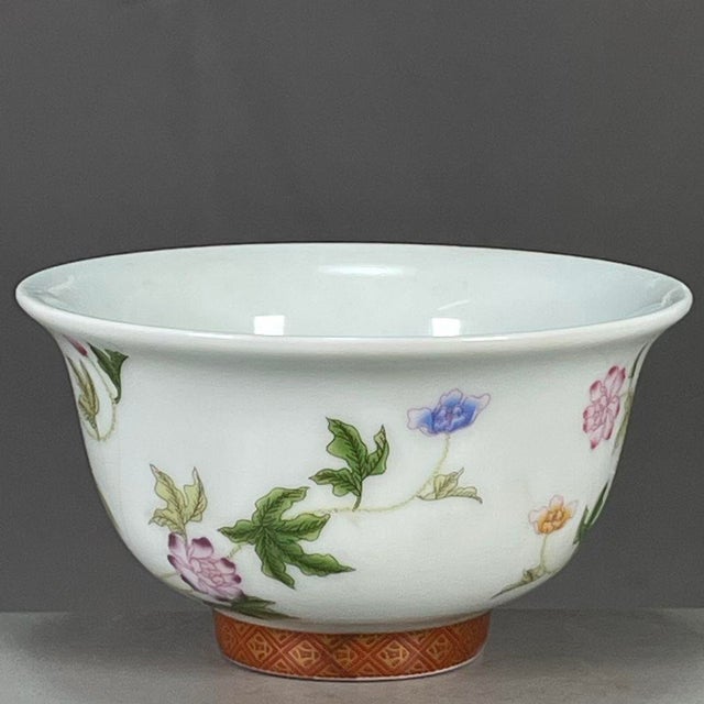 Vintage Qing Famille Rose Porcelain Teacup – Floral & Butterfly Motif, Qianlong Mark For Sale - Image 4 of 9