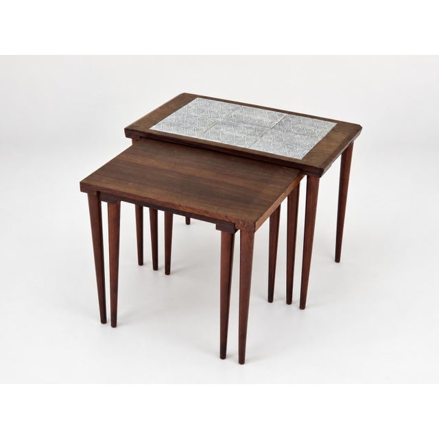 1960s Rosewood Nesting Tables with Ceramic Tiles, Denmark, 1960s, Set of 3 For Sale - Image 5 of 18