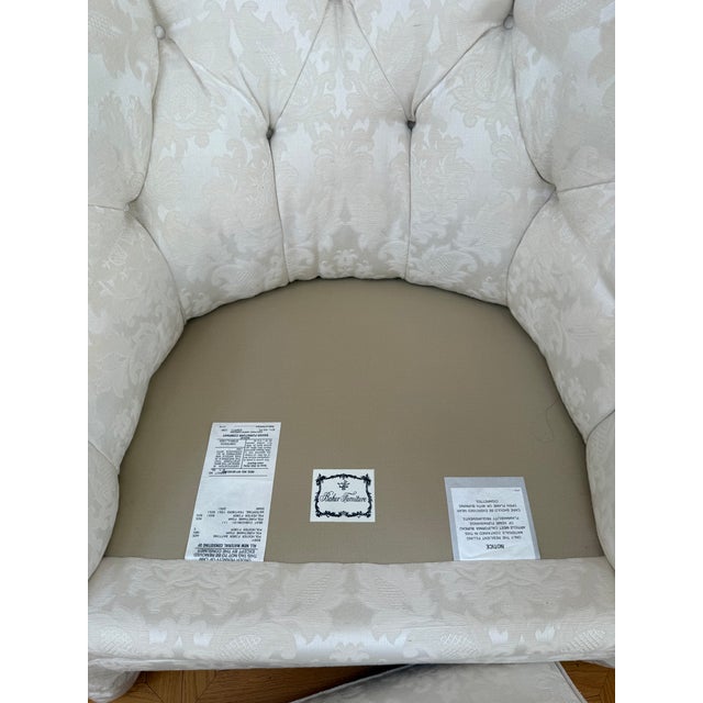 Baker Hollywood Regency Suite C1990: Tufted Chesterfield Sofa, Tufted Barrel Club Chair, Rolled-Arm Club Chair For Sale - Image 11 of 16