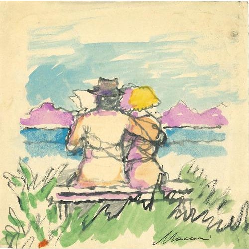The hug is an original artwork realized by Mino Maccari in the 1970's. Colored mixed media drawing on cardboard (ink and...