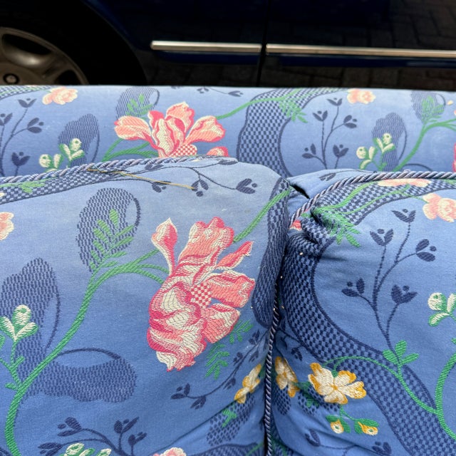 Blue Vintage Sherrill Floral Sofa For Sale - Image 8 of 9