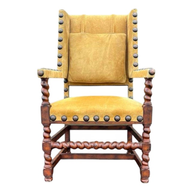 Spanish Revival Studded Armchair For Sale