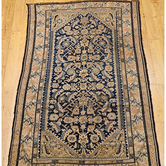 Navy Blue Antique Persian Malayer Area Rug, Hand-Knotted Wool, Geometric Pattern, 4x7, Navy & Ivory For Sale - Image 8 of 16