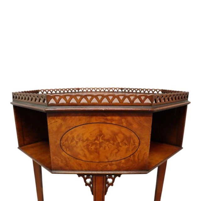 Royal Furniture Robert W. Irwin Flame Mahogany Banded Octogonal Book Stand C1920 For Sale - Image 9 of 12