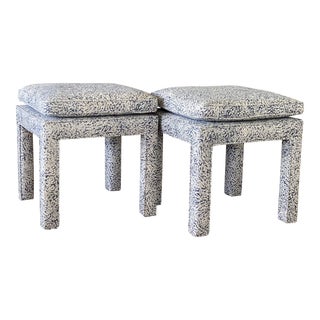 Vintage Coastal Parsons Style Ottomans-Pair For Sale