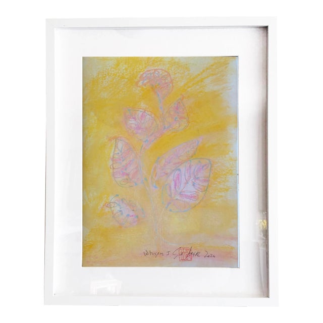 Whisper. I Yellow Abstract Botanical Painting For Sale