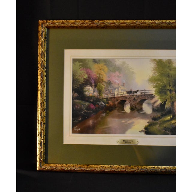 Vtg. Thomas Kinkade Hometown Bridge Framed Matted Art Lithograph Print For Sale - Image 4 of 17