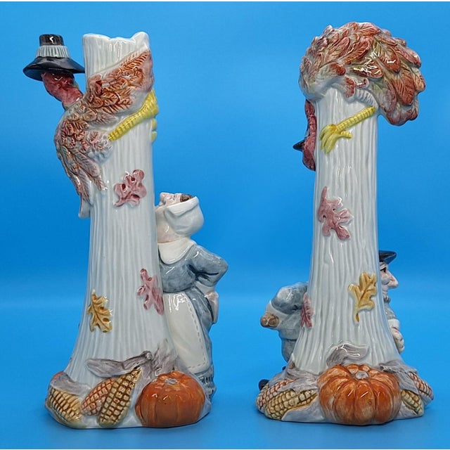 Blue Vintage Fitz and Floyd Pilgrims Progress Candlestick Holders - A Pair For Sale - Image 8 of 12