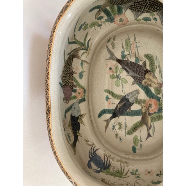 Mid 20th Century Hand Painted Famille Rose Porcelain Foot Bath Cache Pot Oval Basin For Sale In Chicago - Image 6 of 9