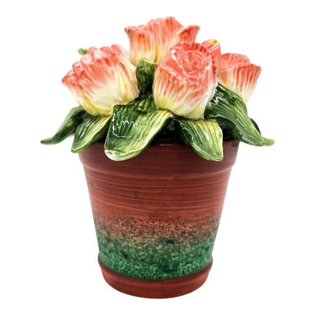 Vintage Fitz and Floyd “Forever in Bloom” Ceramic Flower Pot Lidded Jar/ Cachepot - European Cottage, Botanical, Cottagecore For Sale