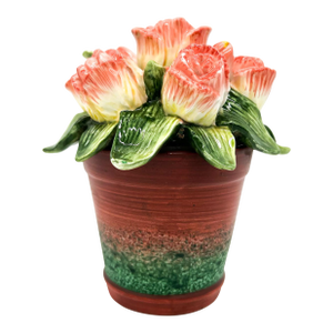 Vintage Fitz and Floyd “Forever in Bloom” Ceramic Flower Pot Lidded Jar/ Cachepot - European Cottage, Botanical, Cottagecore