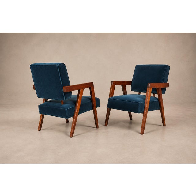 Brazilian Modern Armchairs in Imbuia Wood and Deep Petrol-Blue Mohair, Brazil, 1950s For Sale - Image 10 of 18