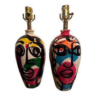Peter Keil Pair of Abstract Painted Table Lamps 1970s For Sale