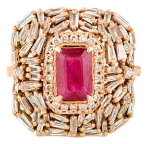 14k Rose Gold Ruby and Diamond Wedding Cluster Ring Size 7