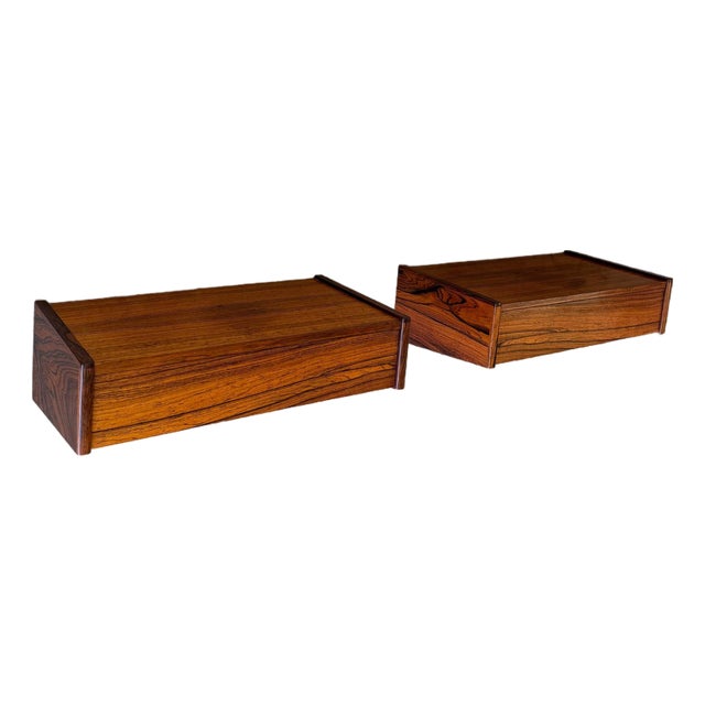 1960s Mid Century Danish Rosewood Floating Nightstands Wall Mounted, A Pair For Sale