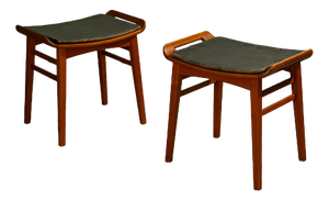 Teak Stools with Black Leather Cushions by P. Jensen, Denmark, 1960s, Set of 2