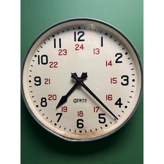 Welsh Railway Clocks by Gents of Leicester, 1950s, in Very Good conditions. Designed 1920 to 1949 This piece has an...