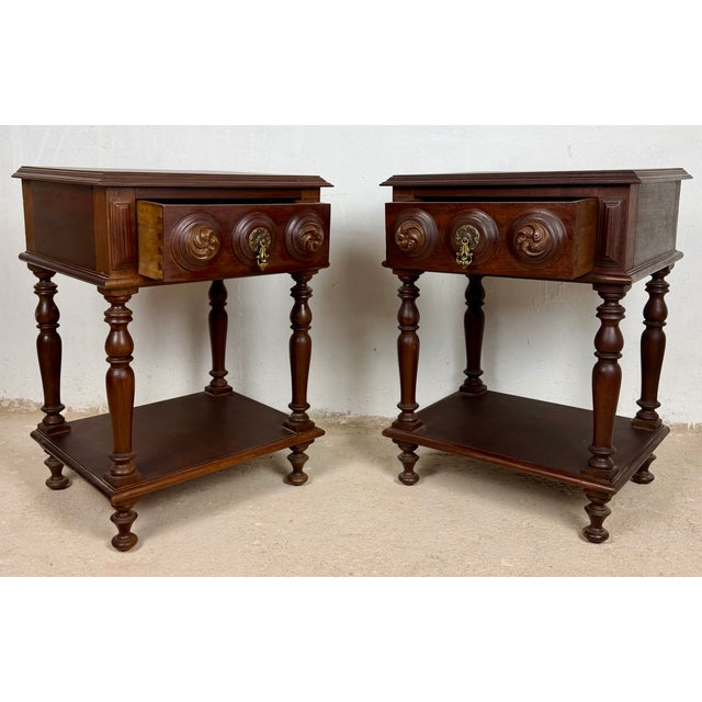 Wood Spanish Carved Wood Nightstands, 1930, Set of 2 For Sale - Image 7 of 13