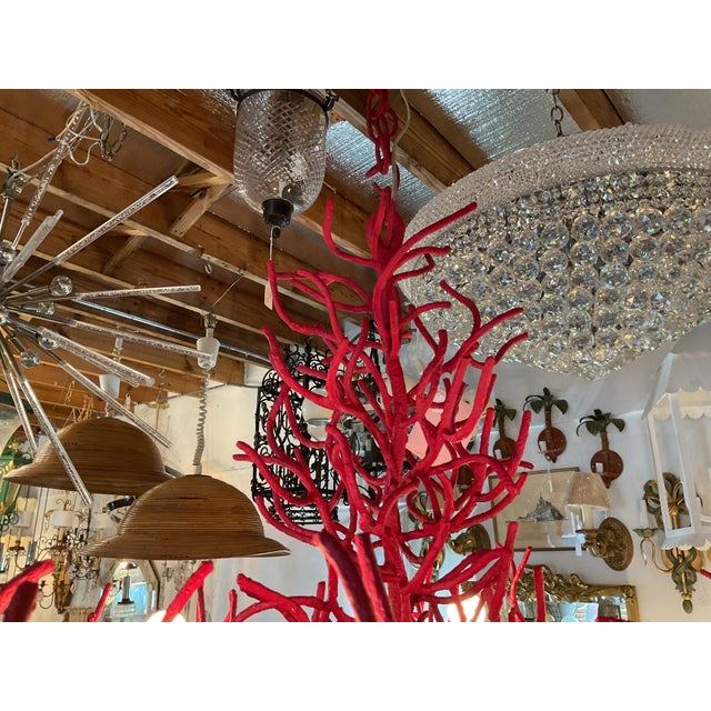 1980s Coastal Large Iron Faux Coral Oval Chandelier For Sale In West Palm - Image 6 of 9