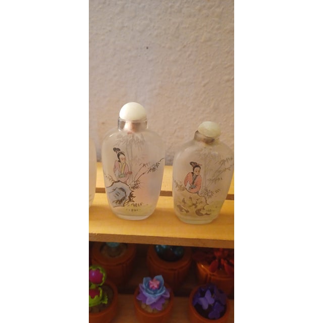 Japanese 1970s Set of 5 Beautiful Hand Painted Bottles For Sale - Image 3 of 5