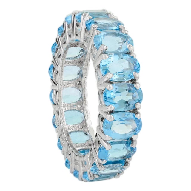 Genuine 18.1 Ct Swiss Blue Topaz Full Eternity Stackable Band Size 6 For Sale