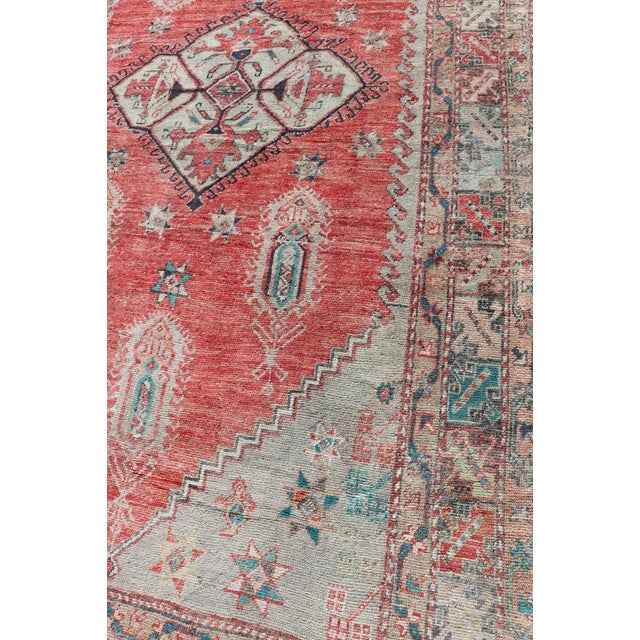 Antique Turkish Oushak Rug With Red, Soft Blue, Teal, and Cream Accents For Sale In Atlanta - Image 6 of 13