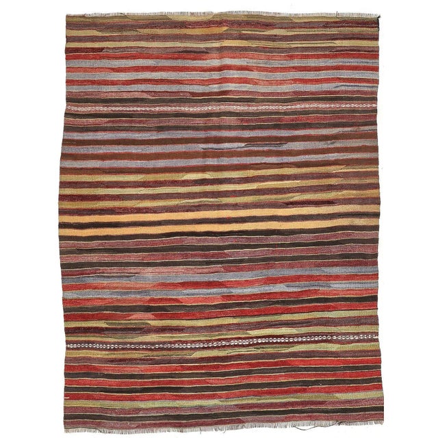 Textile Mid 20th Century Vintage Striped Kilim Rug For Sale - Image 7 of 7