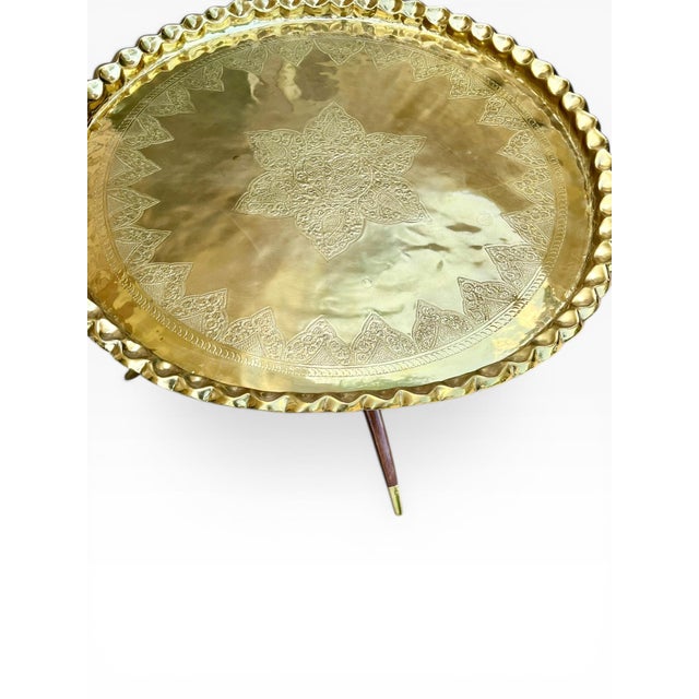 Mid 20th Century Mid 20th Century Moroccan Hammered Brass & Teak "Spider Leg" Tray Table For Sale - Image 5 of 17
