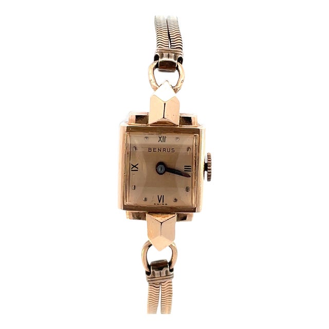Benrus 14k Rose Gold Square Case Ladies Watch For Sale