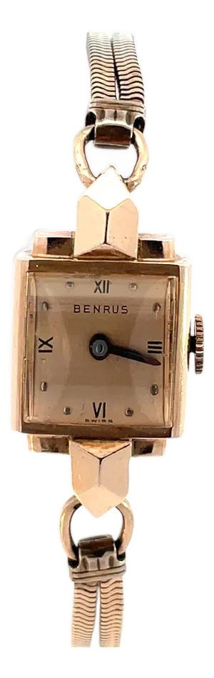 Benrus 14k Rose Gold Square Case Ladies Watch